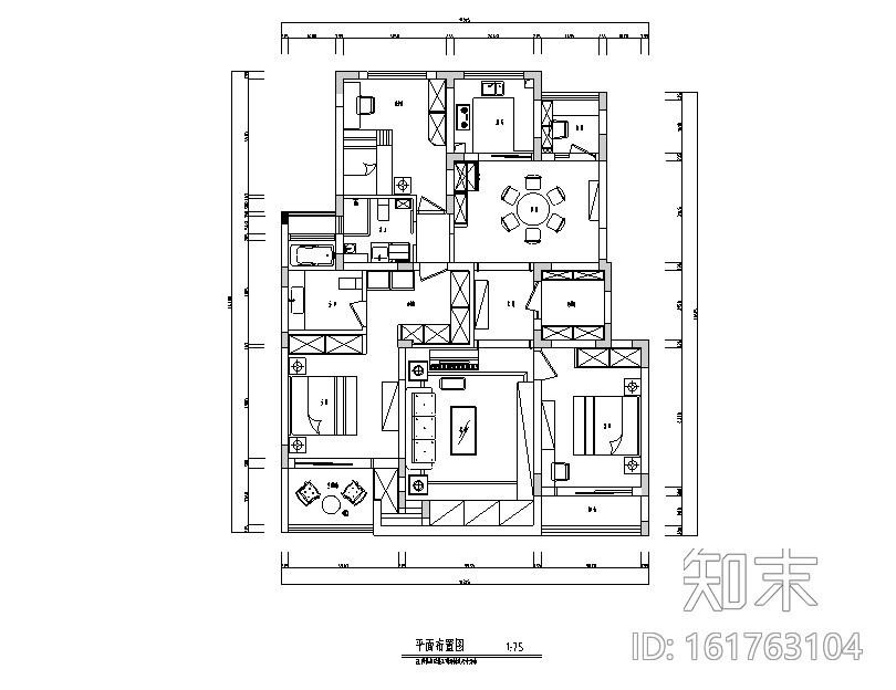 美式田园风四居室住宅设计施工图（附效果图）施工图下载【ID:161763104】