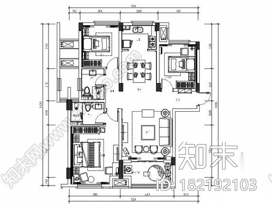 [北京]最新案例3室2厅现代简欧室内设计施工图施工图下载【ID:182192103】