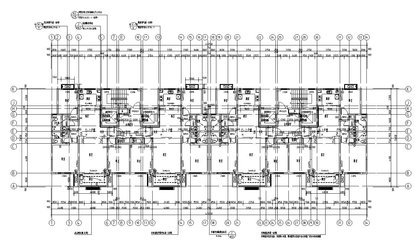 现代风格安置房住宅建筑施工图（1-3栋）cad施工图下载【ID:164859139】