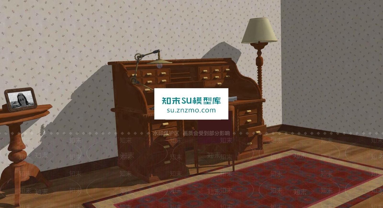 实木书桌抽屉SU模型下载【ID:169008132】