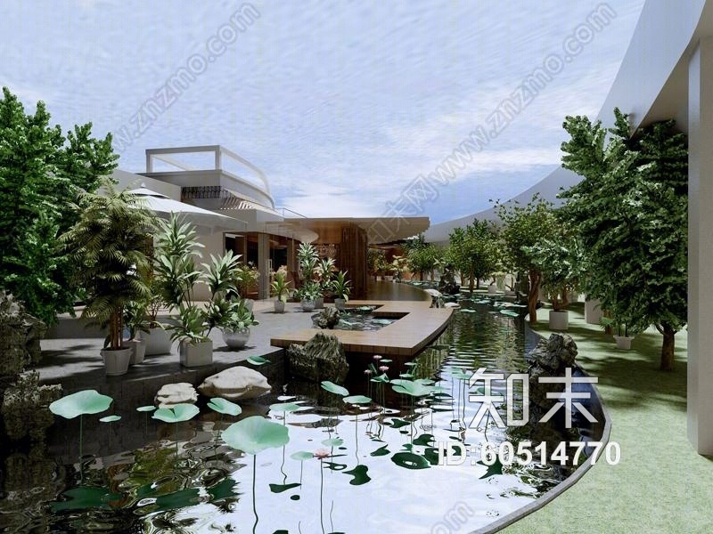 新中式景观水池3D模型下载【ID:60514770】