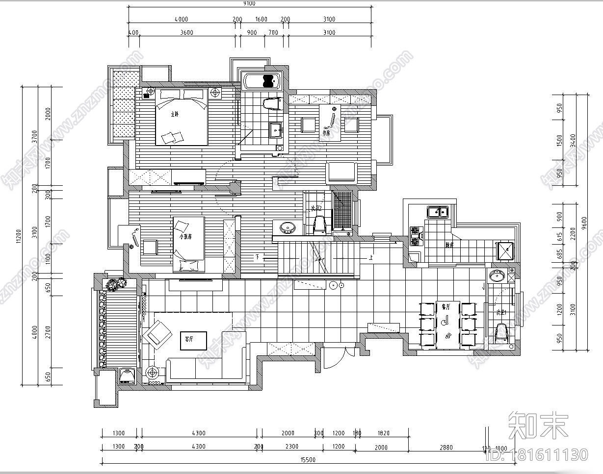 [安徽]安庆.香水百合室内施工图设计（CAD+施工图）施工图下载【ID:181611130】