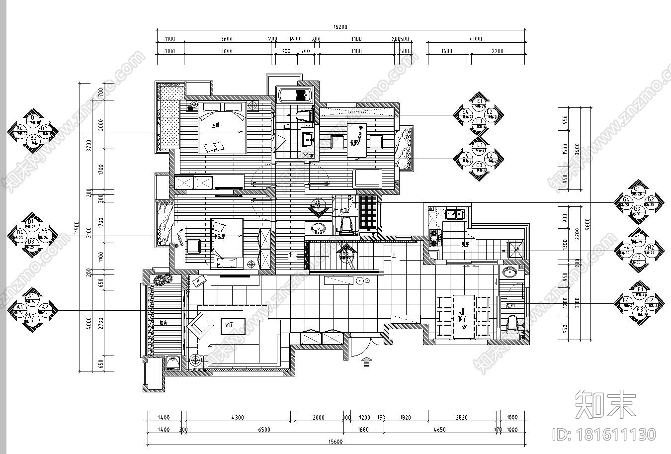 [安徽]安庆.香水百合室内施工图设计（CAD+施工图）施工图下载【ID:181611130】