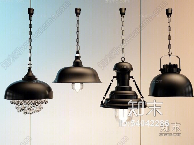现代复古工业吊灯3D模型下载【ID:54042286】