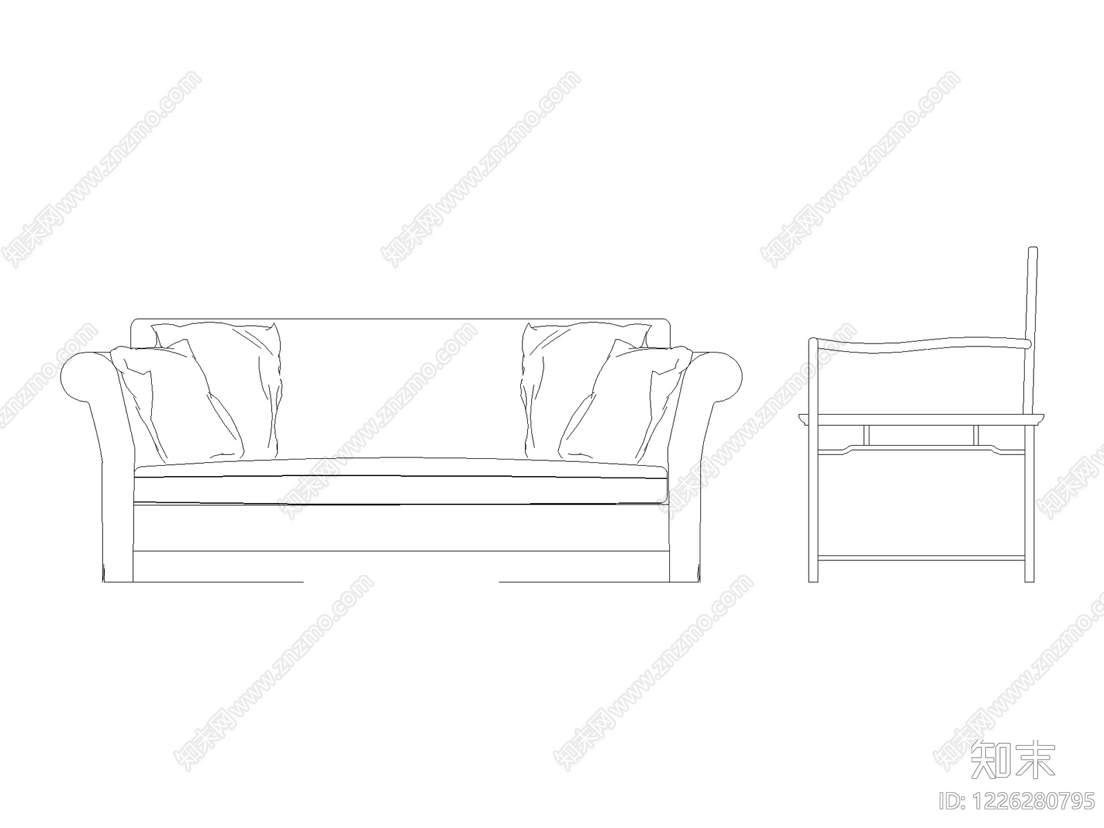 沙发cad施工图下载【ID:1226280795】