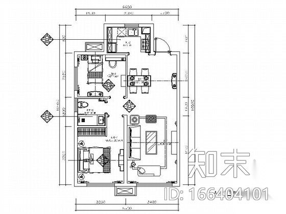 精巧两居室美式风格样板房装修施工图cad施工图下载【ID:166404101】