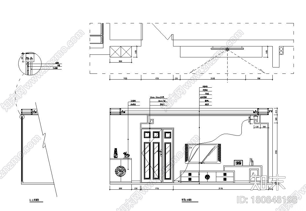 新中式130㎡3室2厅2卫住宅装修施工设计cad施工图下载【ID:180848198】