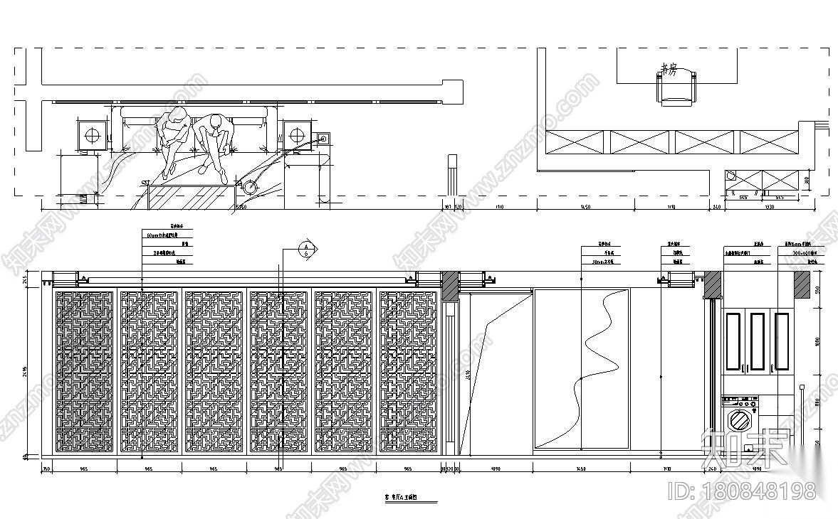 新中式130㎡3室2厅2卫住宅装修施工设计cad施工图下载【ID:180848198】