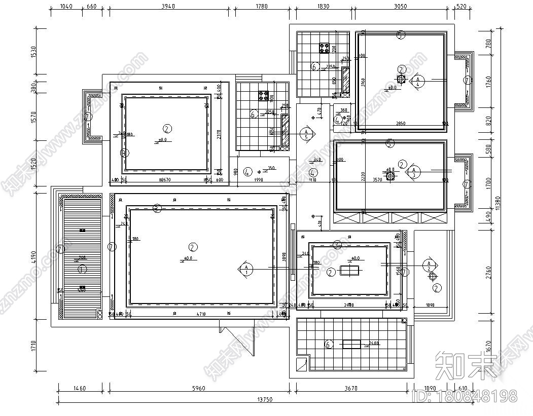 新中式130㎡3室2厅2卫住宅装修施工设计cad施工图下载【ID:180848198】