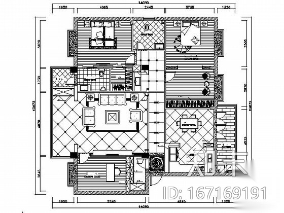 140㎡三室两厅雅致样板房装修图（含效果）cad施工图下载【ID:167169191】