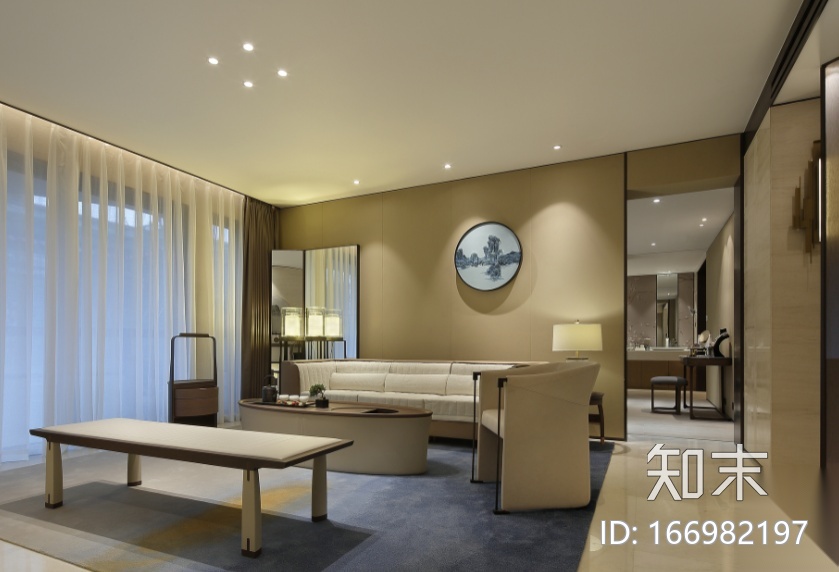 [河南]当代中式设计样板间设计施工图（附效果图）cad施工图下载【ID:166982197】