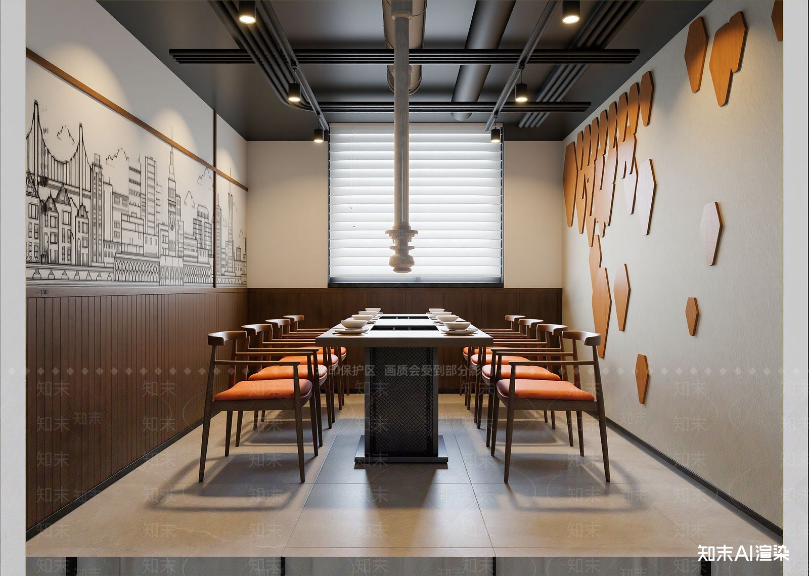 工业风烤肉店3D模型渲染效果图