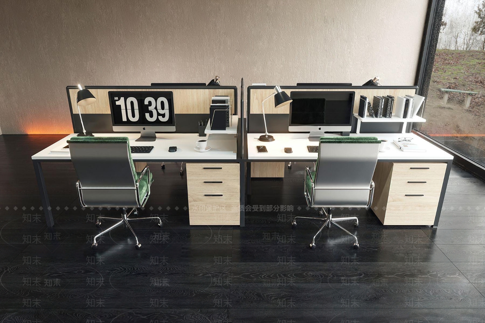 现代卡位办公桌椅3D模型下载【ID:1118943123】