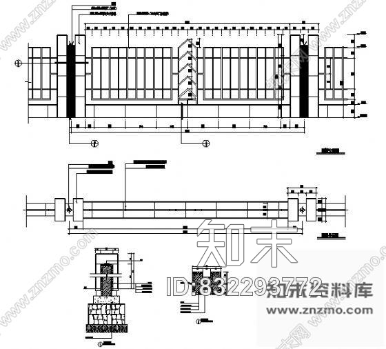 图块/节点围墙详图cad施工图下载【ID:832293772】