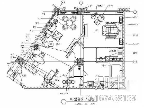 [深圳]精装酒店客房BI型套房室内施工图cad施工图下载【ID:167458159】