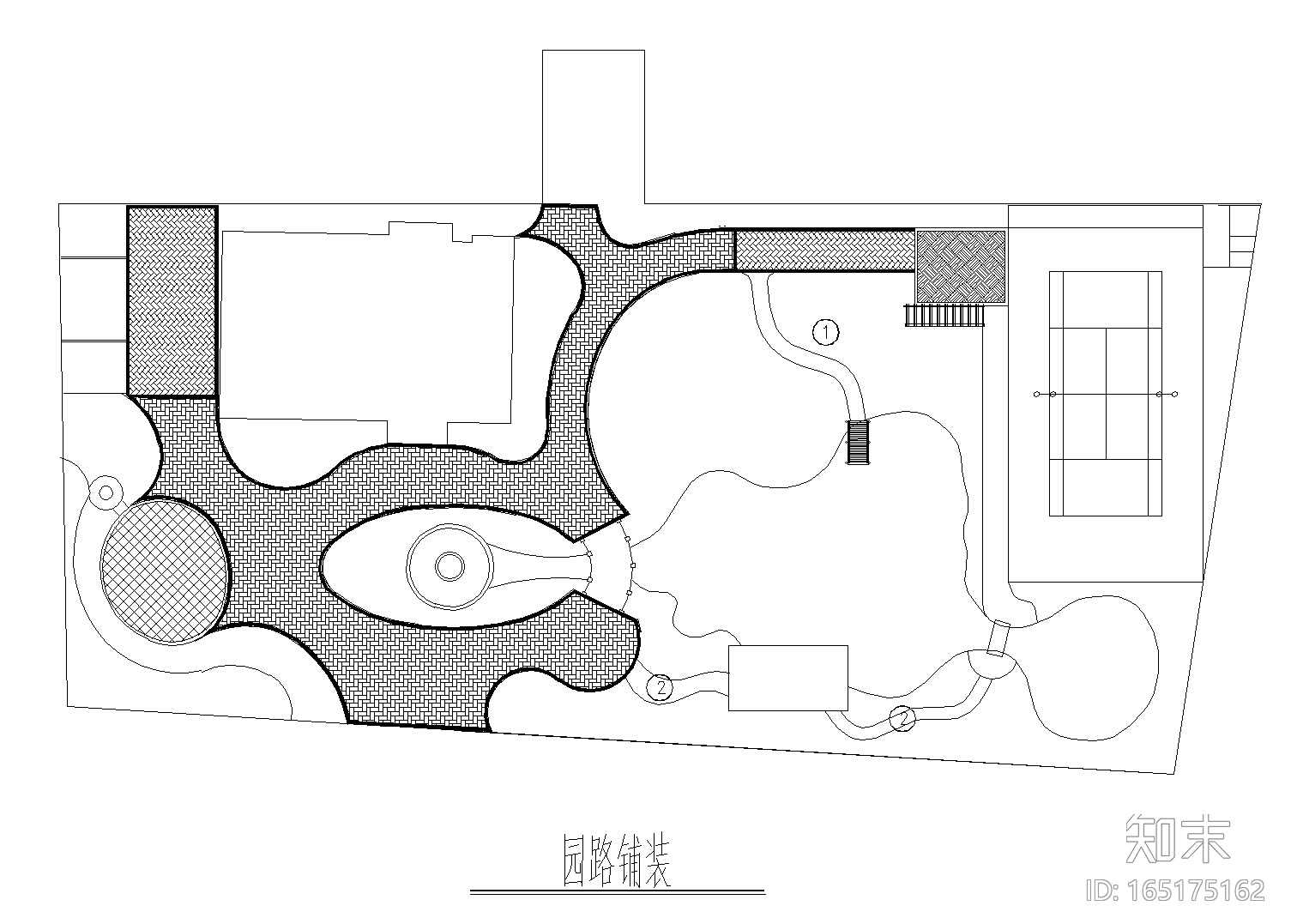 园路铺装施工图-运动区小广场cad施工图下载【ID:165175162】