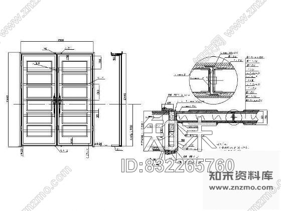 图块/节点木制双开防盗门详图cad施工图下载【ID:832265760】