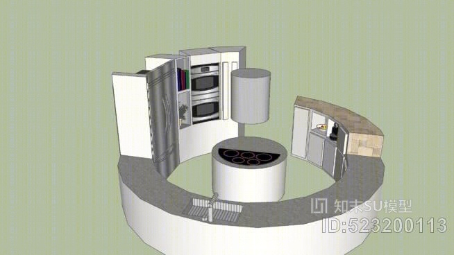 圆形厨房SU模型下载【ID:523200113】