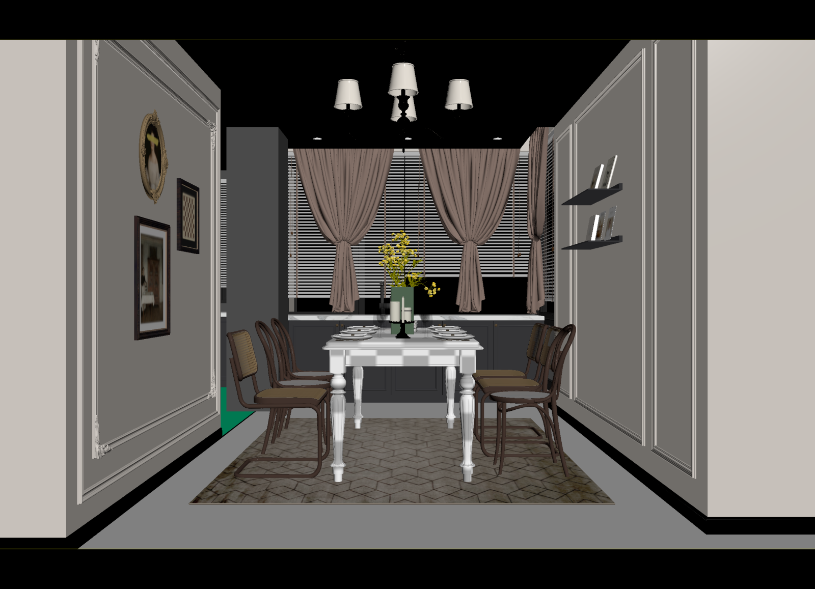 美式家居餐厅3D模型下载【ID:1215125987】