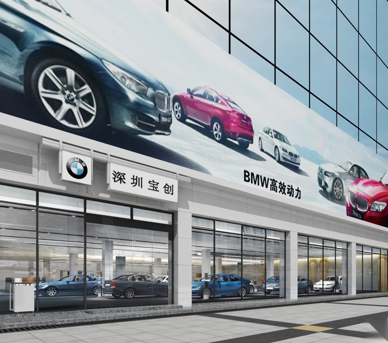 深圳宝创BMW+MINI展厅效果图+CAD施工图施工图下载【ID:160407148】