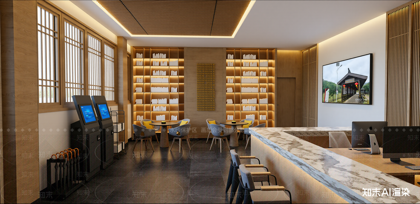 新中式酒店大堂SU模型下载【ID:1215202605】