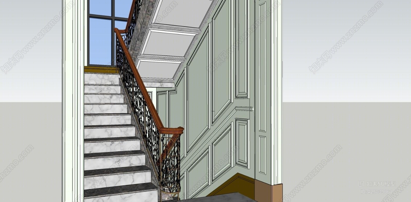 欧式楼梯铁艺扶手SU模型下载【ID:425839062】