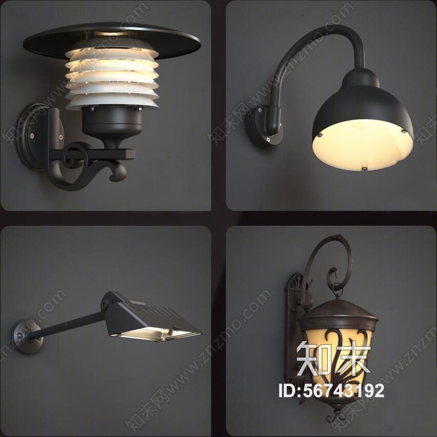 欧式金属壁灯组合3D模型下载【ID:56743192】