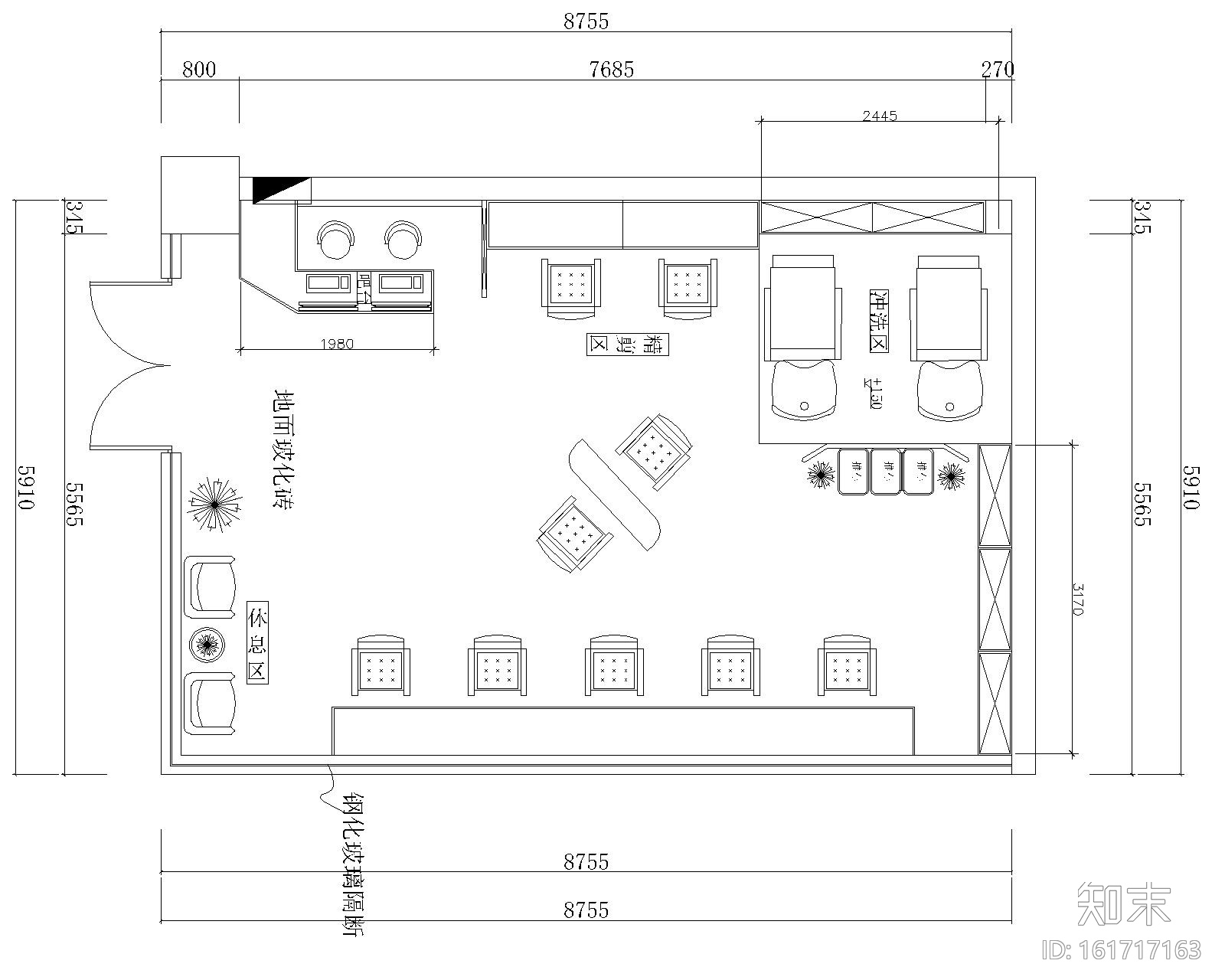 某理发店室内装修施工图设计（附效果图）施工图下载【ID:161717163】