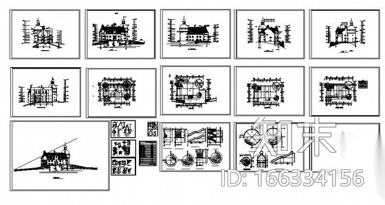 某三层古城堡建筑施工图施工图下载【ID:166334156】