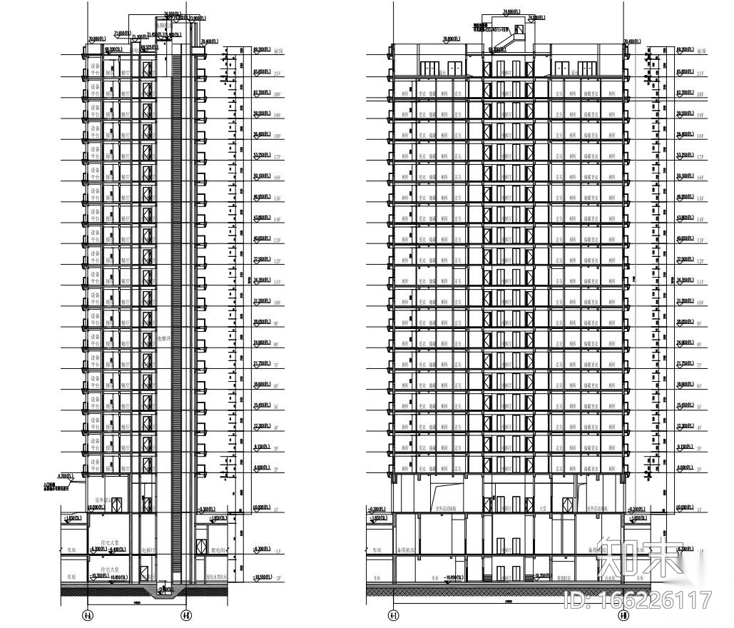 [上海]现代风格4栋住宅建筑施工设计cad施工图下载【ID:166226117】