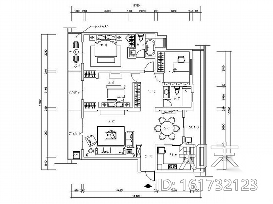 [无锡]新古典主义三居室方案图（含效果）cad施工图下载【ID:161732123】