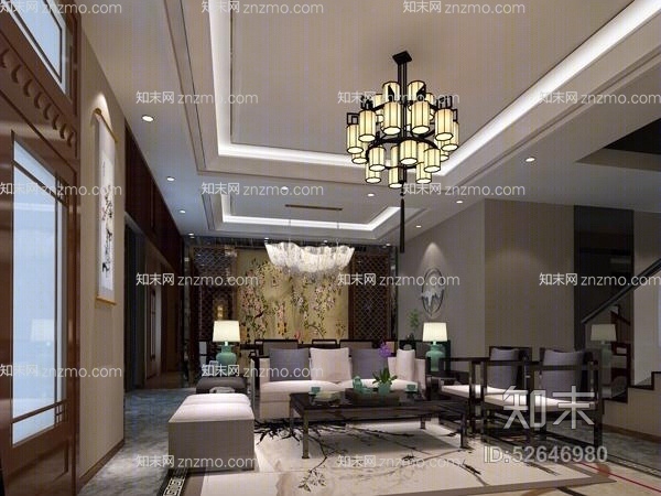 新中式金属吊灯3D模型下载【ID:52646980】