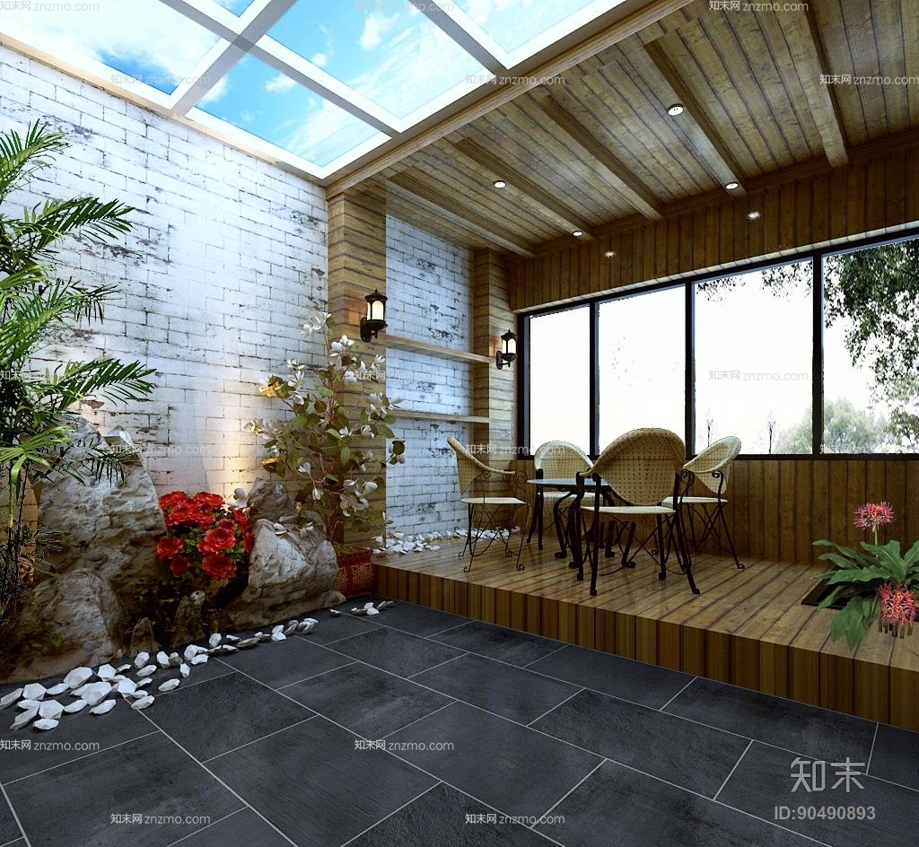 英式田园花园阳台3D模型下载【ID:90490893】