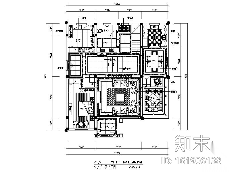 [江苏]某中式三层别墅装修图（含效果）cad施工图下载【ID:161906138】