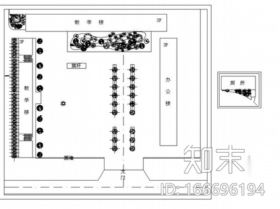 中学校区景观绿化施工图设计（含效果图）cad施工图下载【ID:166696194】