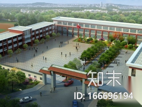 中学校区景观绿化施工图设计（含效果图）cad施工图下载【ID:166696194】