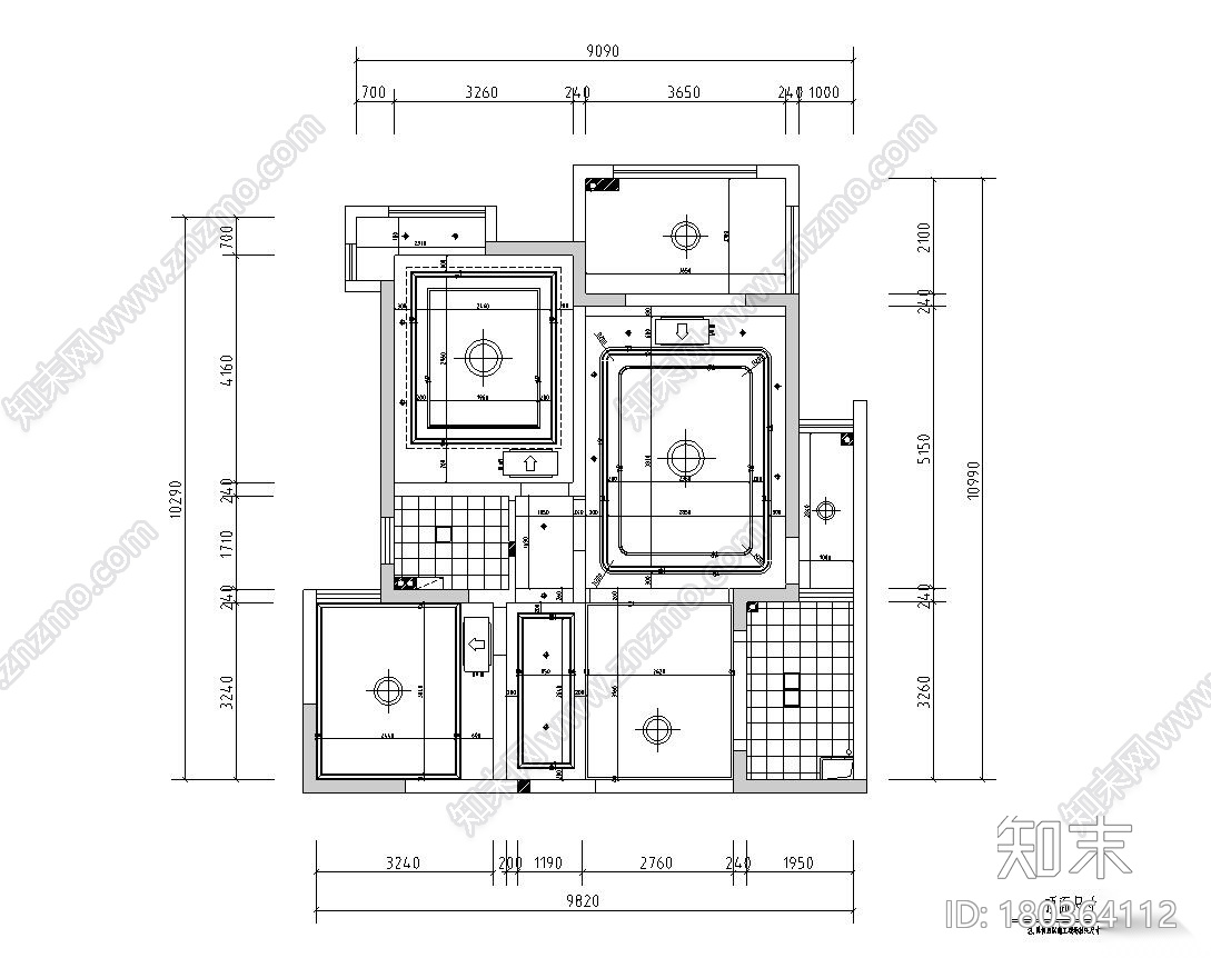 现代美式风格两室两厅住宅装修施工图设计施工图下载【ID:180364112】