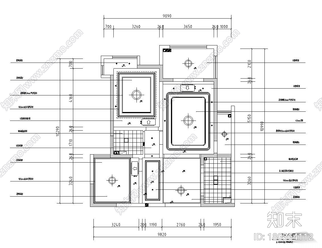 现代美式风格两室两厅住宅装修施工图设计施工图下载【ID:180364112】