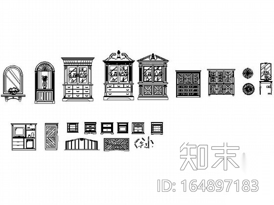 整套欧式家具图块cad施工图下载【ID:164897183】