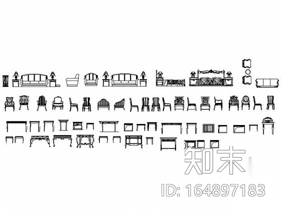 整套欧式家具图块cad施工图下载【ID:164897183】