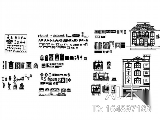 整套欧式家具图块cad施工图下载【ID:164897183】