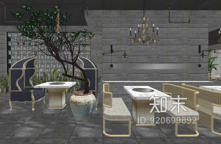 现代火锅餐厅SU模型下载【ID:920699892】