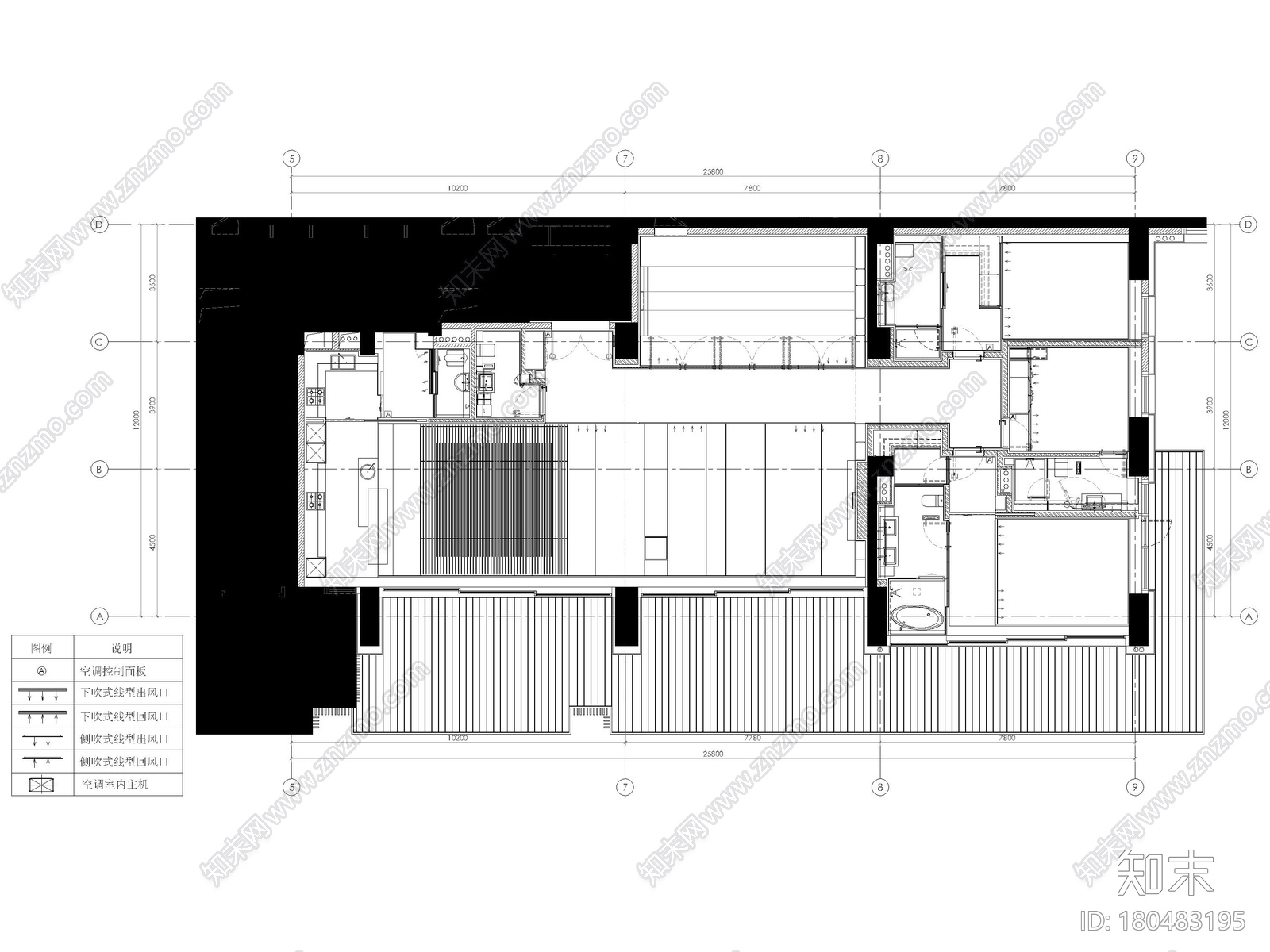 ​[三亚]353㎡三居室公寓样板间设计施工图施工图下载【ID:180483195】