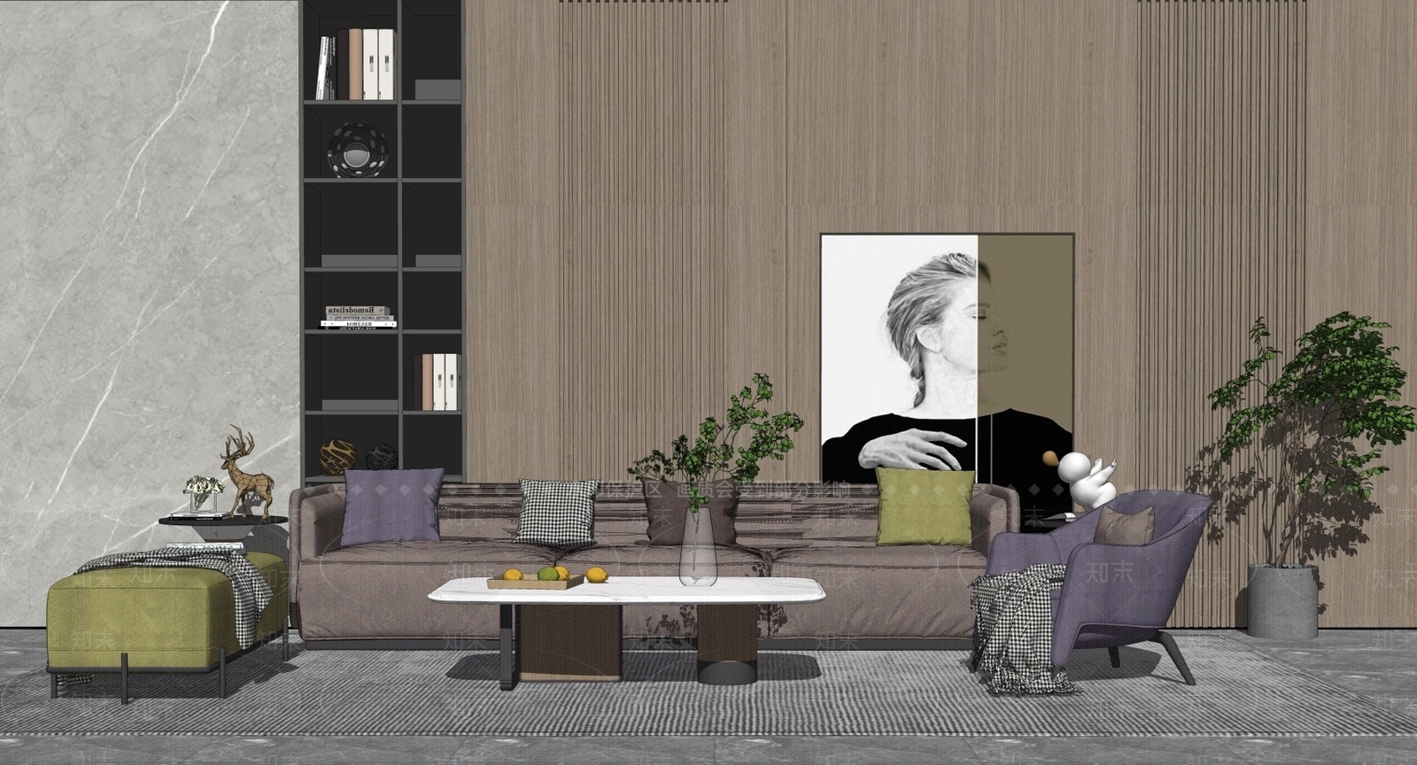 现代家居客厅SU模型下载【ID:186687222】