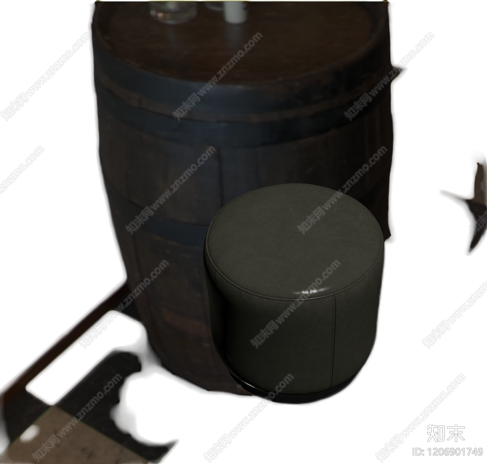 深色皮质脚凳3D模型下载【ID:1206901749】