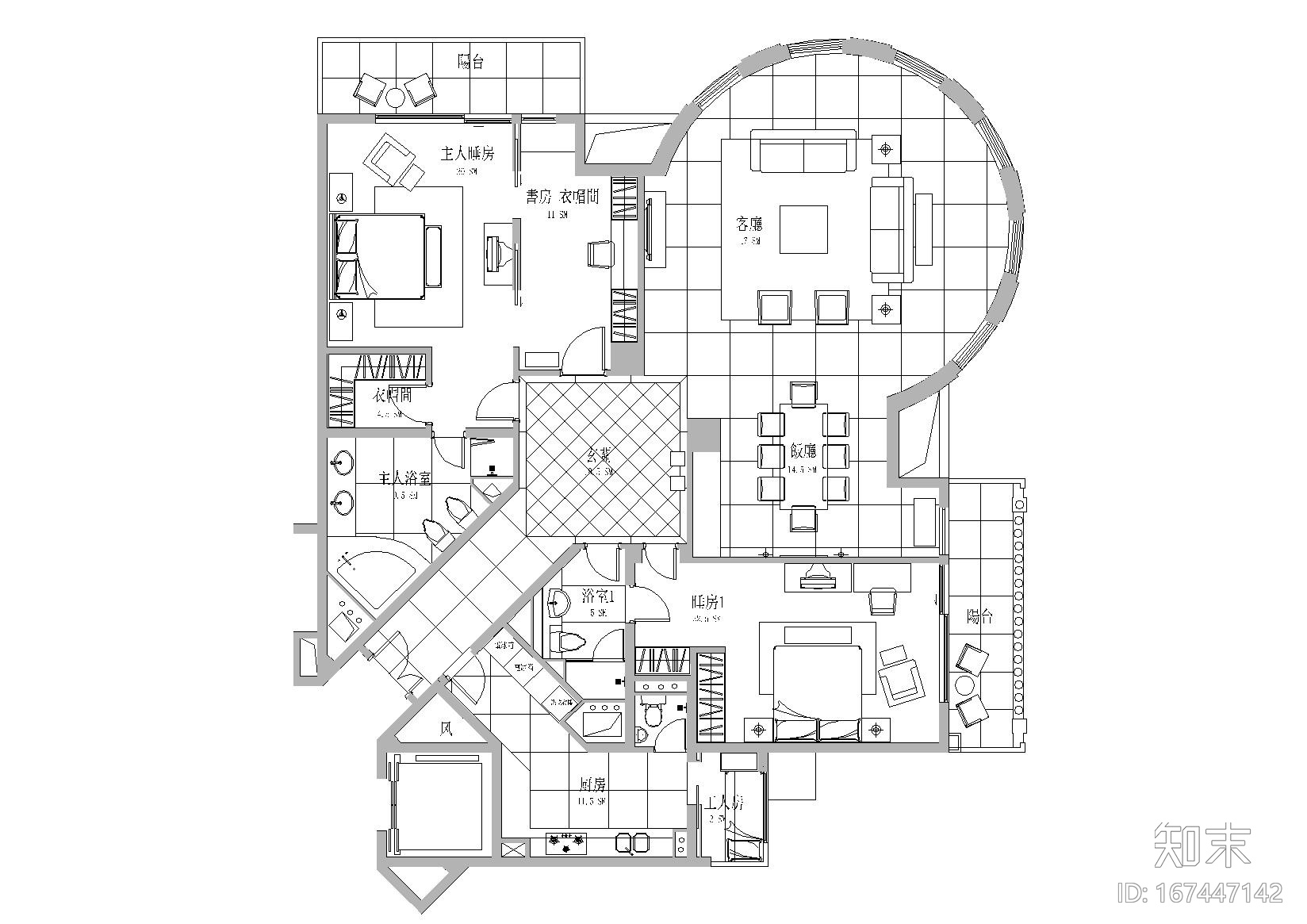 [上海]梁志天_伦敦广场A1户型样板房施工图施工图下载【ID:167447142】