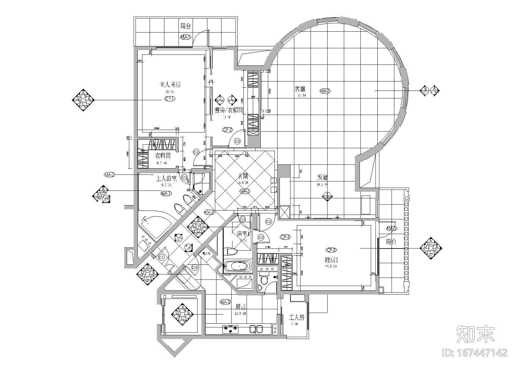 [上海]梁志天_伦敦广场A1户型样板房施工图施工图下载【ID:167447142】