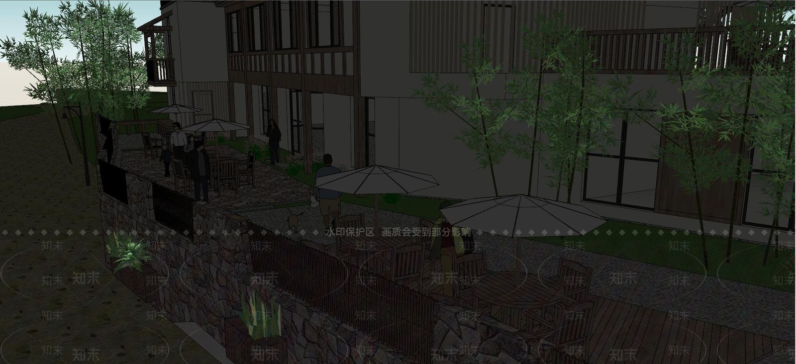 新中式民宿SU模型下载【ID:1117028564】