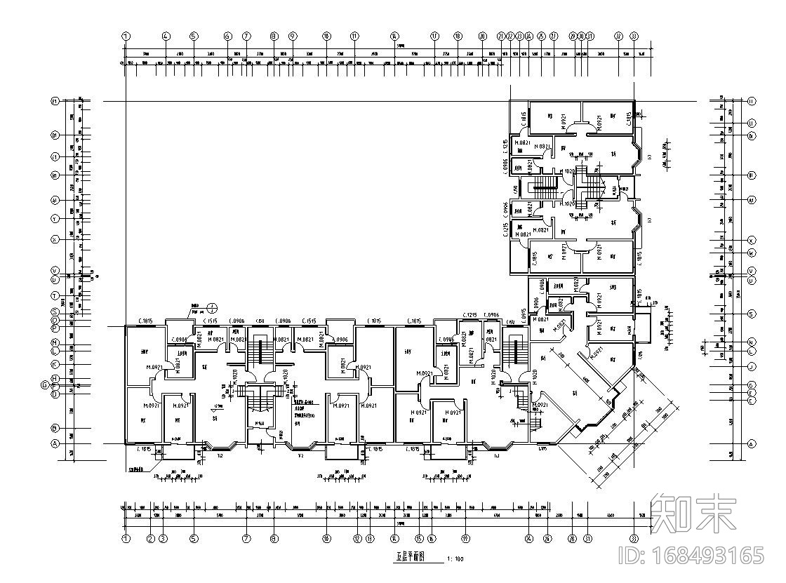 六层L型住宅三单元混合户型图设计施工图下载【ID:168493165】