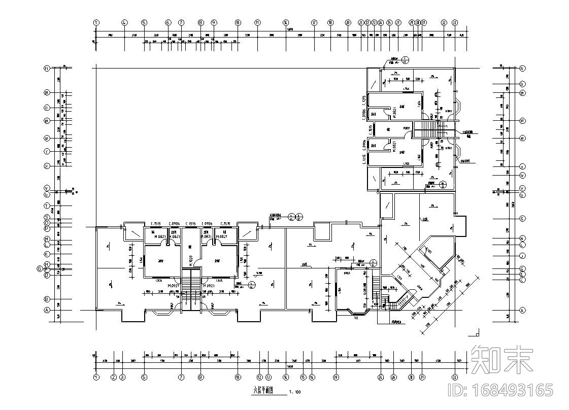 六层L型住宅三单元混合户型图设计施工图下载【ID:168493165】